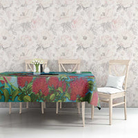 New Zealand Tomtit Tablecloth Maori Koru With Pohutukawa Galaxy Style - Polynesian Pride