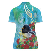 New Zealand Tomtit Women Polo Shirt Maori Koru With Pohutukawa Galaxy Style LT05 - Polynesian Pride