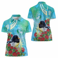 New Zealand Tomtit Women Polo Shirt Maori Koru With Pohutukawa Galaxy Style LT05 - Polynesian Pride
