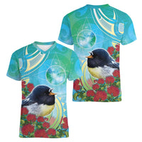 New Zealand Tomtit Women V-Neck T-Shirt Maori Koru With Pohutukawa Galaxy Style LT05 - Polynesian Pride