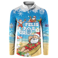 Guam Christmas Button Sweatshirt Felis Pasgua Chilling Santa - Polynesian Pride