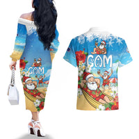 Guam Christmas Couples Matching Off The Shoulder Long Sleeve Dress and Hawaiian Shirt Felis Pasgua Chilling Santa LT05 - Polynesian Pride