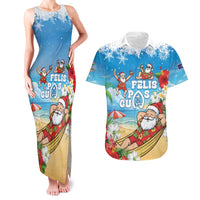 Guam Christmas Couples Matching Tank Maxi Dress and Hawaiian Shirt Felis Pasgua Chilling Santa LT05 Blue - Polynesian Pride