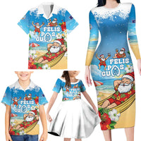 Guam Christmas Family Matching Long Sleeve Bodycon Dress and Hawaiian Shirt Felis Pasgua Chilling Santa LT05 - Polynesian Pride