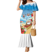 Guam Christmas Family Matching Mermaid Dress and Hawaiian Shirt Felis Pasgua Chilling Santa LT05 Mom's Dress Blue - Polynesian Pride