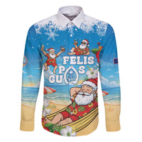 Guam Christmas Family Matching Off The Shoulder Long Sleeve Dress and Hawaiian Shirt Felis Pasgua Chilling Santa LT05 Dad's Shirt - Long Sleeve Blue - Polynesian Pride