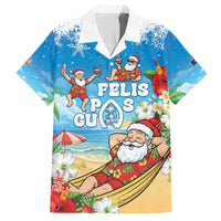 Guam Christmas Family Matching Short Sleeve Bodycon Dress and Hawaiian Shirt Felis Pasgua Chilling Santa LT05 Dad's Shirt - Short Sleeve Blue - Polynesian Pride