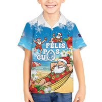 Guam Christmas Family Matching Short Sleeve Bodycon Dress and Hawaiian Shirt Felis Pasgua Chilling Santa LT05 Son's Shirt Blue - Polynesian Pride
