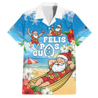 Guam Christmas Family Matching Summer Maxi Dress and Hawaiian Shirt Felis Pasgua Chilling Santa LT05 Dad's Shirt - Short Sleeve Blue - Polynesian Pride