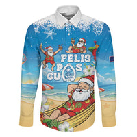 Guam Christmas Family Matching Summer Maxi Dress and Hawaiian Shirt Felis Pasgua Chilling Santa LT05 Dad's Shirt - Long Sleeve Blue - Polynesian Pride