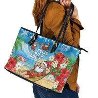 Guam Christmas Leather Tote Bag Felis Pasgua Chilling Santa - Polynesian Pride