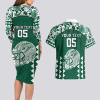 Custom Hawaii Football Couples Matching Long Sleeve Bodycon Dress and Hawaiian Shirt Rainbow Warriors Tropical Vibes LT05 - Polynesian Pride