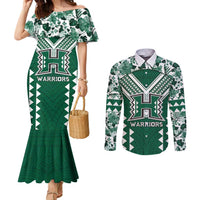 Custom Hawaii Football Couples Matching Mermaid Dress and Long Sleeve Button Shirt Rainbow Warriors Tropical Vibes - Polynesian Pride