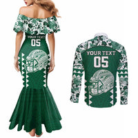 Custom Hawaii Football Couples Matching Mermaid Dress and Long Sleeve Button Shirt Rainbow Warriors Tropical Vibes - Polynesian Pride