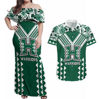 Custom Hawaii Football Couples Matching Off Shoulder Maxi Dress and Hawaiian Shirt Rainbow Warriors Tropical Vibes - Polynesian Pride