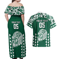Custom Hawaii Football Couples Matching Off Shoulder Maxi Dress and Hawaiian Shirt Rainbow Warriors Tropical Vibes - Polynesian Pride
