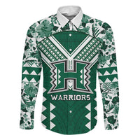 Custom Hawaii Football Family Matching Mermaid Dress and Hawaiian Shirt Rainbow Warriors Tropical Vibes LT05 Dad's Shirt - Long Sleeve Green - Polynesian Pride