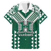 Custom Hawaii Football Family Matching Off The Shoulder Long Sleeve Dress and Hawaiian Shirt Rainbow Warriors Tropical Vibes LT05 Dad's Shirt - Short Sleeve Green - Polynesian Pride
