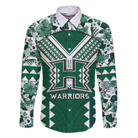 Custom Hawaii Football Family Matching Off The Shoulder Long Sleeve Dress and Hawaiian Shirt Rainbow Warriors Tropical Vibes LT05 Dad's Shirt - Long Sleeve Green - Polynesian Pride