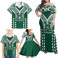 Custom Hawaii Football Family Matching Off Shoulder Maxi Dress and Hawaiian Shirt Rainbow Warriors Tropical Vibes LT05 - Polynesian Pride