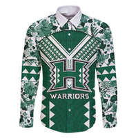 Custom Hawaii Football Family Matching Off Shoulder Maxi Dress and Hawaiian Shirt Rainbow Warriors Tropical Vibes LT05 Dad's Shirt - Long Sleeve Green - Polynesian Pride