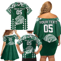 Custom Hawaii Football Family Matching Off Shoulder Short Dress and Hawaiian Shirt Rainbow Warriors Tropical Vibes LT05 - Polynesian Pride