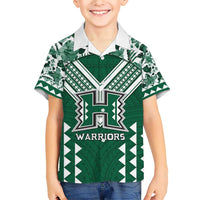 Custom Hawaii Football Family Matching Short Sleeve Bodycon Dress and Hawaiian Shirt Rainbow Warriors Tropical Vibes LT05 Son's Shirt Green - Polynesian Pride