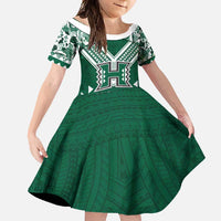 Custom Hawaii Football Family Matching Summer Maxi Dress and Hawaiian Shirt Rainbow Warriors Tropical Vibes LT05 Daughter's Dress Green - Polynesian Pride