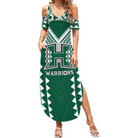 Custom Hawaii Football Family Matching Summer Maxi Dress and Hawaiian Shirt Rainbow Warriors Tropical Vibes LT05 Mom's Dress Green - Polynesian Pride