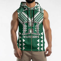 Custom Hawaii Football Sleeveless Zip Hoodie Rainbow Warriors Tropical Vibes - Polynesian Pride