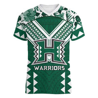 Custom Hawaii Football Women V-Neck T-Shirt Rainbow Warriors Tropical Vibes - Polynesian Pride