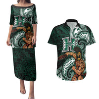 Hawaii Ikaika Warrior Football Couples Matching Puletasi and Hawaiian Shirt Polynesian Tribal Tattoo LT05 Black - Polynesian Pride