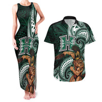Hawaii Ikaika Warrior Football Couples Matching Tank Maxi Dress and Hawaiian Shirt Polynesian Tribal Tattoo LT05 Black - Polynesian Pride