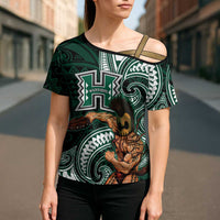 Hawaii Ikaika Warrior Football Cross Shoulder Shirt Polynesian Tribal Tattoo - Polynesian Pride