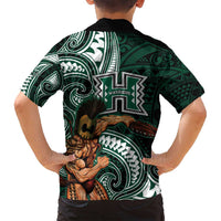Hawaii Ikaika Warrior Football Family Matching Long Sleeve Bodycon Dress and Hawaiian Shirt Polynesian Tribal Tattoo - Polynesian Pride