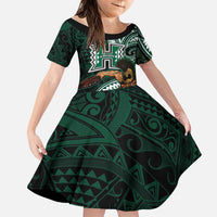 Hawaii Ikaika Warrior Football Family Matching Long Sleeve Bodycon Dress and Hawaiian Shirt Polynesian Tribal Tattoo LT05 Daughter's Dress Black - Polynesian Pride