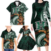 Hawaii Ikaika Warrior Football Family Matching Long Sleeve Bodycon Dress and Hawaiian Shirt Polynesian Tribal Tattoo LT05 - Polynesian Pride