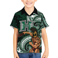 Hawaii Ikaika Warrior Football Family Matching Off The Shoulder Long Sleeve Dress and Hawaiian Shirt Polynesian Tribal Tattoo LT05 Son's Shirt Black - Polynesian Pride
