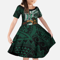 Hawaii Ikaika Warrior Football Family Matching Off Shoulder Maxi Dress and Hawaiian Shirt Polynesian Tribal Tattoo - Polynesian Pride
