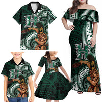 Hawaii Ikaika Warrior Football Family Matching Off Shoulder Maxi Dress and Hawaiian Shirt Polynesian Tribal Tattoo LT05 - Polynesian Pride