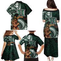 Hawaii Ikaika Warrior Football Family Matching Puletasi and Hawaiian Shirt Polynesian Tribal Tattoo - Polynesian Pride