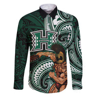 Hawaii Ikaika Warrior Football Family Matching Puletasi and Hawaiian Shirt Polynesian Tribal Tattoo LT05 Dad's Shirt - Long Sleeve Black - Polynesian Pride