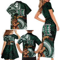 Hawaii Ikaika Warrior Football Family Matching Short Sleeve Bodycon Dress and Hawaiian Shirt Polynesian Tribal Tattoo - Polynesian Pride