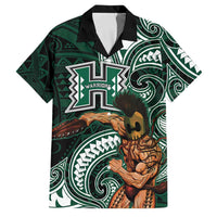 Hawaii Ikaika Warrior Football Family Matching Short Sleeve Bodycon Dress and Hawaiian Shirt Polynesian Tribal Tattoo LT05 Dad's Shirt - Short Sleeve Black - Polynesian Pride