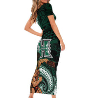 Hawaii Ikaika Warrior Football Family Matching Short Sleeve Bodycon Dress and Hawaiian Shirt Polynesian Tribal Tattoo - Polynesian Pride