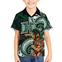 Hawaii Ikaika Warrior Football Family Matching Short Sleeve Bodycon Dress and Hawaiian Shirt Polynesian Tribal Tattoo LT05 Son's Shirt Black - Polynesian Pride