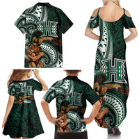 Hawaii Ikaika Warrior Football Family Matching Summer Maxi Dress and Hawaiian Shirt Polynesian Tribal Tattoo - Polynesian Pride