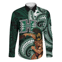 Hawaii Ikaika Warrior Football Family Matching Summer Maxi Dress and Hawaiian Shirt Polynesian Tribal Tattoo LT05 Dad's Shirt - Long Sleeve Black - Polynesian Pride