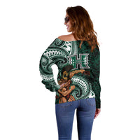 Hawaii Ikaika Warrior Football Off Shoulder Sweater Polynesian Tribal Tattoo - Polynesian Pride