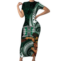 Hawaii Ikaika Warrior Football Short Sleeve Bodycon Dress Polynesian Tribal Tattoo - Polynesian Pride